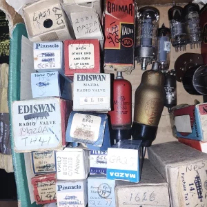 Mixed Box Of Radio Valves. Mostly Used Approx 50 Valves. R3, ECH35, PM2 Etc.