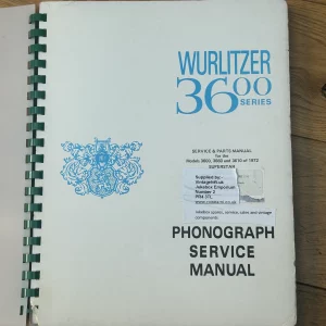 Wurlitzer 3600 Phonograph Service Manual. Original. Excellent Condition.