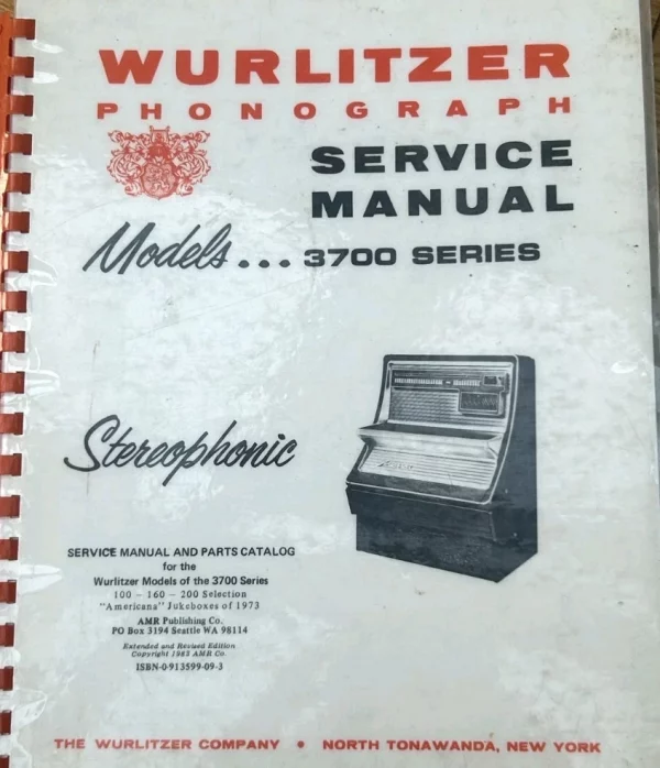 Wurlitzer 3700 series Service Manual. Original. Excellent Condition.